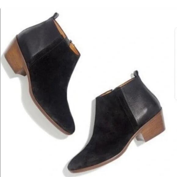 Madewell Cait Black Suede & Leather Ankle Booties - Picture 1 of 8